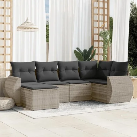 Garden sofa set 6 pieces and gray synthetic rattan cushions by , Garden sets - Ref: Foro24-3253999, Price: 439,31 €, Discount: %
