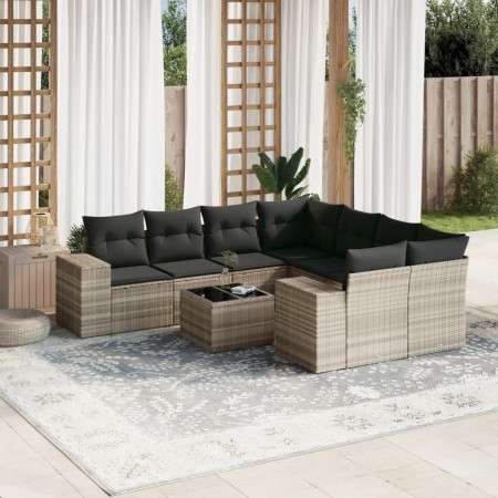 Set muebles jardín 9 pzas y cojines ratán sintético gris claro de , Conjuntos de jardín - Ref: Foro24-3254699, Precio: 622,35...