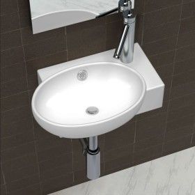 Lavabo con hueco de grifo y rebosadero cerámica blanco