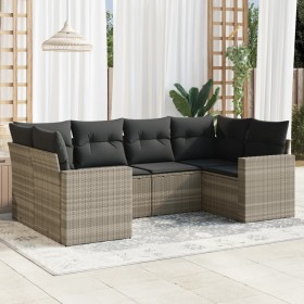 Gartensofagarnitur 6-teilig mit grauen Polstern aus synthetischem Rattan von , Gartensets - Ref: Foro24-3219372, Preis: 417,6...