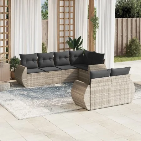 Garden sofa set 7 pieces with light gray PE rattan cushions by , Modular outdoor sofas - Ref: Foro24-3221611, Price: 565,34 €...