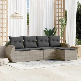 Garden sofa set and cushions 5 pieces light gray synthetic rattan by , Garden sets - Ref: Foro24-3221291, Price: 341,81 €, Di...