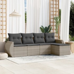 Gartensofa-Set und Kissen, 5-teilig, aus hellem grauem Kunststoff-Rattan. von , Gartensets - Ref: Foro24-3221291, Preis: 327,...