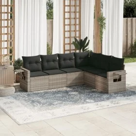 Garden sofa set 6 pieces and gray synthetic rattan cushions by , Garden sets - Ref: Foro24-3252549, Price: 421,13 €, Discount: %
