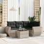 Gartensofa-Set und Kissen, 5-teilig, aus hellem grauem Kunststoff-Rattan. von , Gartensets - Ref: Foro24-3221321, Preis: 356,...