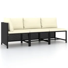 3-piece garden sofa set and black synthetic rattan cushions by vidaXL, Modular outdoor sofas - Ref: Foro24-313519, Price: 198...