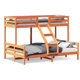 Solid pine wood bunk bed in brown wax finish 90x200/140x200 cm by , Beds and slatted bases - Ref: Foro24-3207176, Price: 360,...