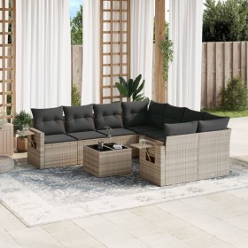Set muebles jardín 9 pzas y cojines ratán sintético gris claro de , Conjuntos de jardín - Ref: Foro24-3252299, Precio: 606,57...