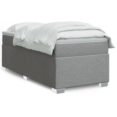 Box spring bed with light gray fabric mattress 90x200 cm by , Beds and slatted bases - Ref: Foro24-3285102, Price: 310,07 €, ...