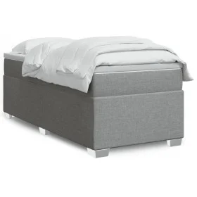 Box spring bed with light gray fabric mattress 100x200 cm by , Beds and slatted bases - Ref: Foro24-3285109, Price: 358,10 €,...
