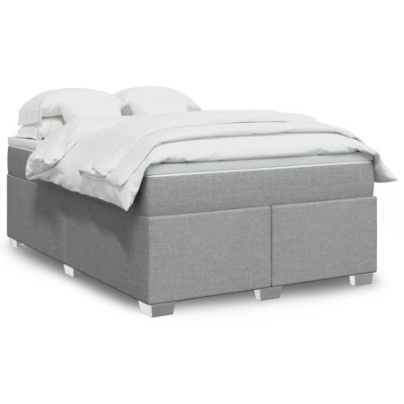 Box spring bed with light gray fabric mattress 140x200 cm by , Beds and slatted bases - Ref: Foro24-3285137, Price: 440,48 €,...