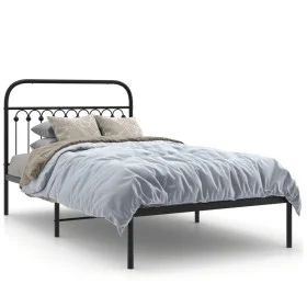 Bed frame with black metal headboard 107x203 cm by , Beds and slatted bases - Ref: Foro24-376596, Price: 87,28 €, Discount: %