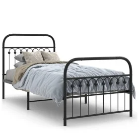 Bed frame with black metal headboard and footboard 90x190 cm by , Beds and slatted bases - Ref: Foro24-376610, Price: 95,28 €...