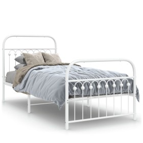 Metal bed frame with white headboard and footboard 90x190 cm by , Beds and slatted bases - Ref: Foro24-376659, Price: 77,95 €...