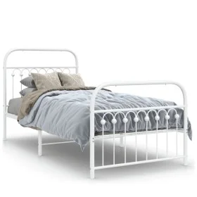 Metal bed frame with white headboard and footboard 90x190 cm by , Beds and slatted bases - Ref: Foro24-376659, Price: 77,17 €...