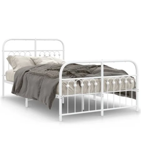 Metal bed frame with white headboard and footboard 120x200 cm by , Beds and slatted bases - Ref: Foro24-376665, Price: 117,59...