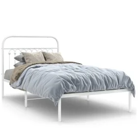 Metal bed frame with white headboard 100x200 cm by , Beds and slatted bases - Ref: Foro24-376644, Price: 82,17 €, Discount: %