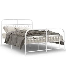 Metal bed frame with white headboard and footboard, 140x190 cm. by , Beds and slatted bases - Ref: Foro24-376667, Price: 117,...