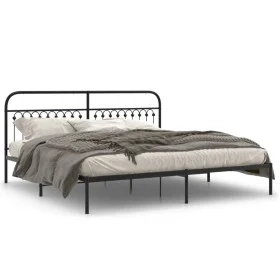 Bed frame with black metal headboard 193x203 cm by , Beds and slatted bases - Ref: Foro24-376606, Price: 134,65 €, Discount: %