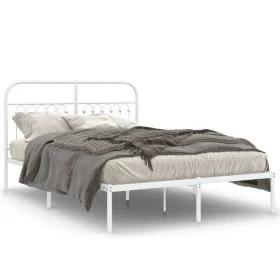 White metal bed frame with headboard 140x200 cm by , Beds and slatted bases - Ref: Foro24-376650, Price: 103,54 €, Discount: %