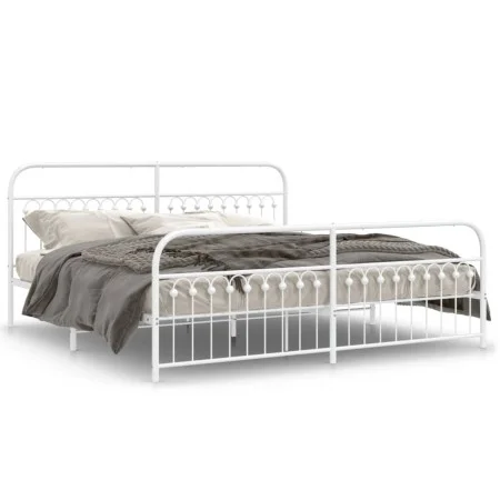 Estructura cama metal con cabecero y pie cama blanco 193x203 cm de , Camas y somieres - Ref: Foro24-376673, Precio: 165,26 €,...