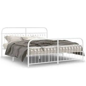 Bed frame with white metal headboard and footboard, 183x203 cm. by , Beds and slatted bases - Ref: Foro24-376671, Price: 132,...