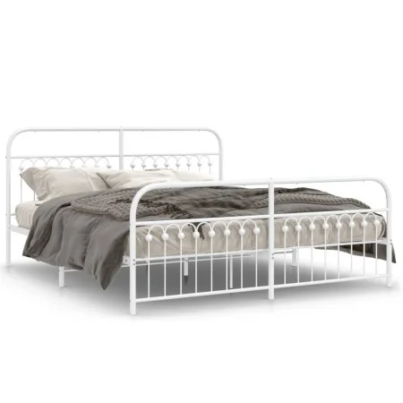 Bed frame with white metal headboard and footboard, 183x203 cm. by , Beds and slatted bases - Ref: Foro24-376671, Price: 132,...
