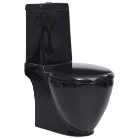 Runde WC-Toilette aus Keramik mit schwarzem Spülkasten von vidaXL, Badezimmer - Ref: Foro24-141136, Preis: 267,22 €, Rabatt: %