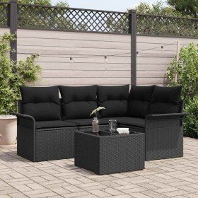 Conjunto de sofá de jardín con cojín 5 pcs Negro Poliratán Conjunto de sofá de jardín con cojín 5 pcs Negro Poliratán