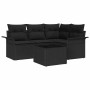 Conjunto de sofá de jardín con cojín 5 pcs Negro Poliratán