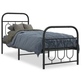 Bed frame with black metal headboard and footboard 75x190 cm by , Beds and slatted bases - Ref: Foro24-377125, Price: 68,05 €...