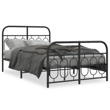 Bed frame with black metal headboard and footboard, 120x200 cm. by , Beds and slatted bases - Ref: Foro24-377133, Price: 129,...