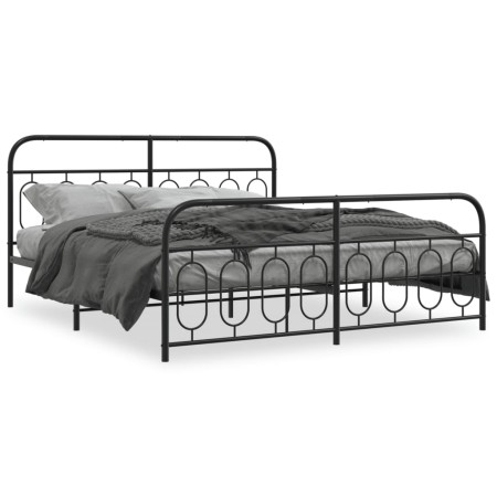 Bed frame with black metal headboard and footboard 160x200 cm by , Beds and slatted bases - Ref: Foro24-377138, Price: 130,14...