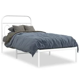 Metallbettgestell mit weißem Kopfteil 90x200 cm von , Betten und Lattenroste - Ref: Foro24-377159, Preis: 65,97 €, Rabatt: %