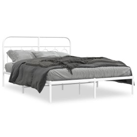 White metal bed frame with headboard 140x200 cm by , Beds and slatted bases - Ref: Foro24-377167, Price: 93,52 €, Discount: %