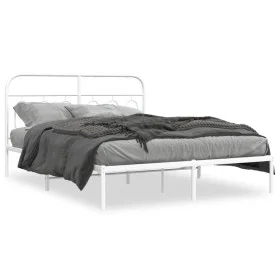 White metal bed frame with headboard 140x200 cm by , Beds and slatted bases - Ref: Foro24-377167, Price: 92,15 €, Discount: %