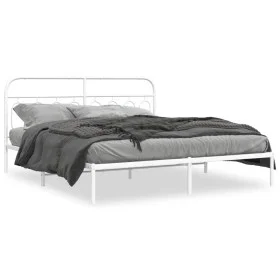 Metal bed frame with white headboard 183x213 cm by , Beds and slatted bases - Ref: Foro24-377171, Price: 101,36 €, Discount: %