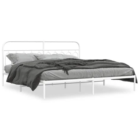 White metal bed frame with headboard 200x200 cm by , Beds and slatted bases - Ref: Foro24-377173, Price: 115,30 €, Discount: %