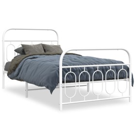 Metal bed frame with white headboard and footboard 100x190 cm by , Beds and slatted bases - Ref: Foro24-377178, Price: 73,59 ...
