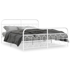 Metal bed frame with white headboard and footboard 193x203 cm by , Beds and slatted bases - Ref: Foro24-377190, Price: 137,77...