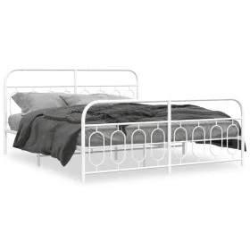 Metal bed frame with white headboard and footboard 193x203 cm by , Beds and slatted bases - Ref: Foro24-377190, Price: 135,81...