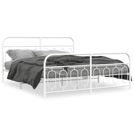 Metal bed frame with white headboard and footboard 193x203 cm by , Beds and slatted bases - Ref: Foro24-377190, Price: 137,77...