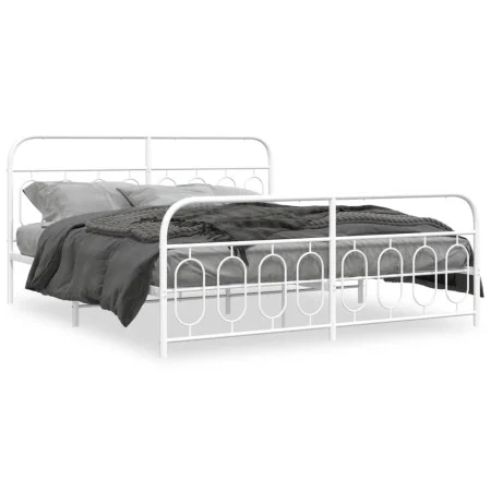 Metal bed frame with white headboard and footboard 193x203 cm by , Beds and slatted bases - Ref: Foro24-377190, Price: 135,81...
