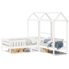 Bett und Bank mit massivem Dach aus weißer Kiefer 75x190 cm. von , Betten und Lattenroste - Ref: Foro24-3282184, Preis: 311,9...