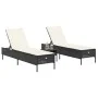 Sonnendeck-Set mit 3-teiligen Liegen und Kissen aus schwarzem Kunststoff-Rattan von , Liegen - Ref: Foro24-3284263, Preis: 30...