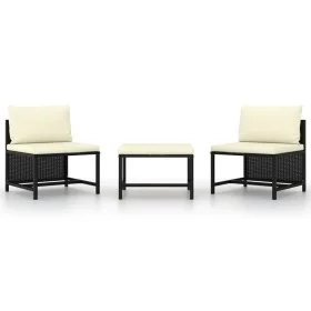 Set de sofás de jardín 3 piezas y cojines ratán sintético negro by vidaXL, Modular outdoor sofas - Ref: Foro24-313514, Price:...