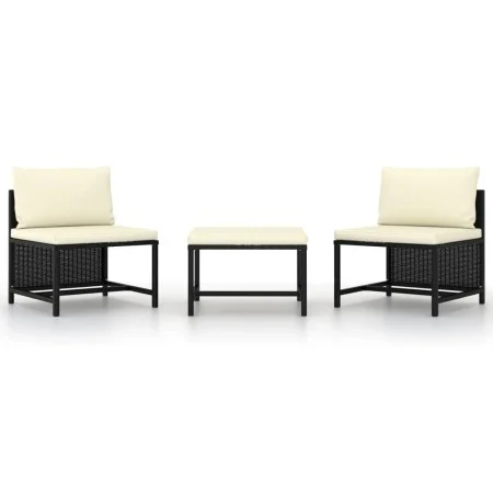 Set de sofás de jardín 3 piezas y cojines ratán sintético negro by vidaXL, Modular outdoor sofas - Ref: Foro24-313514, Price:...