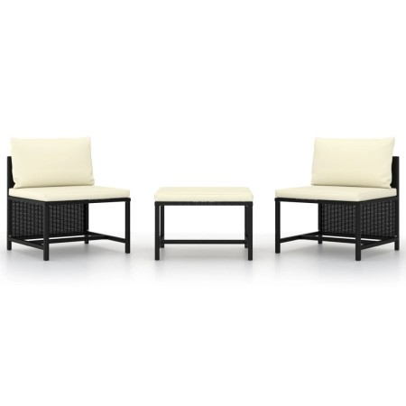 Set de sofás de jardín 3 piezas y cojines ratán sintético negro by vidaXL, Modular outdoor sofas - Ref: Foro24-313514, Price:...
