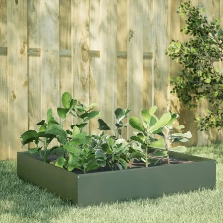 Arriate de acero verde oliva 100x100x33,5 cm de , Maceteros y jardineras - Ref: Foro24-851027, Precio: 49,23 €, Descuento: %