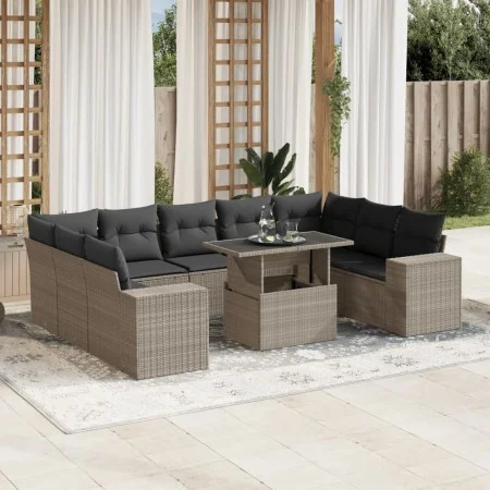 Set of 10-piece garden sofas with light gray synthetic rattan cushions by , Garden sets - Ref: Foro24-3269372, Price: 756,88 ...